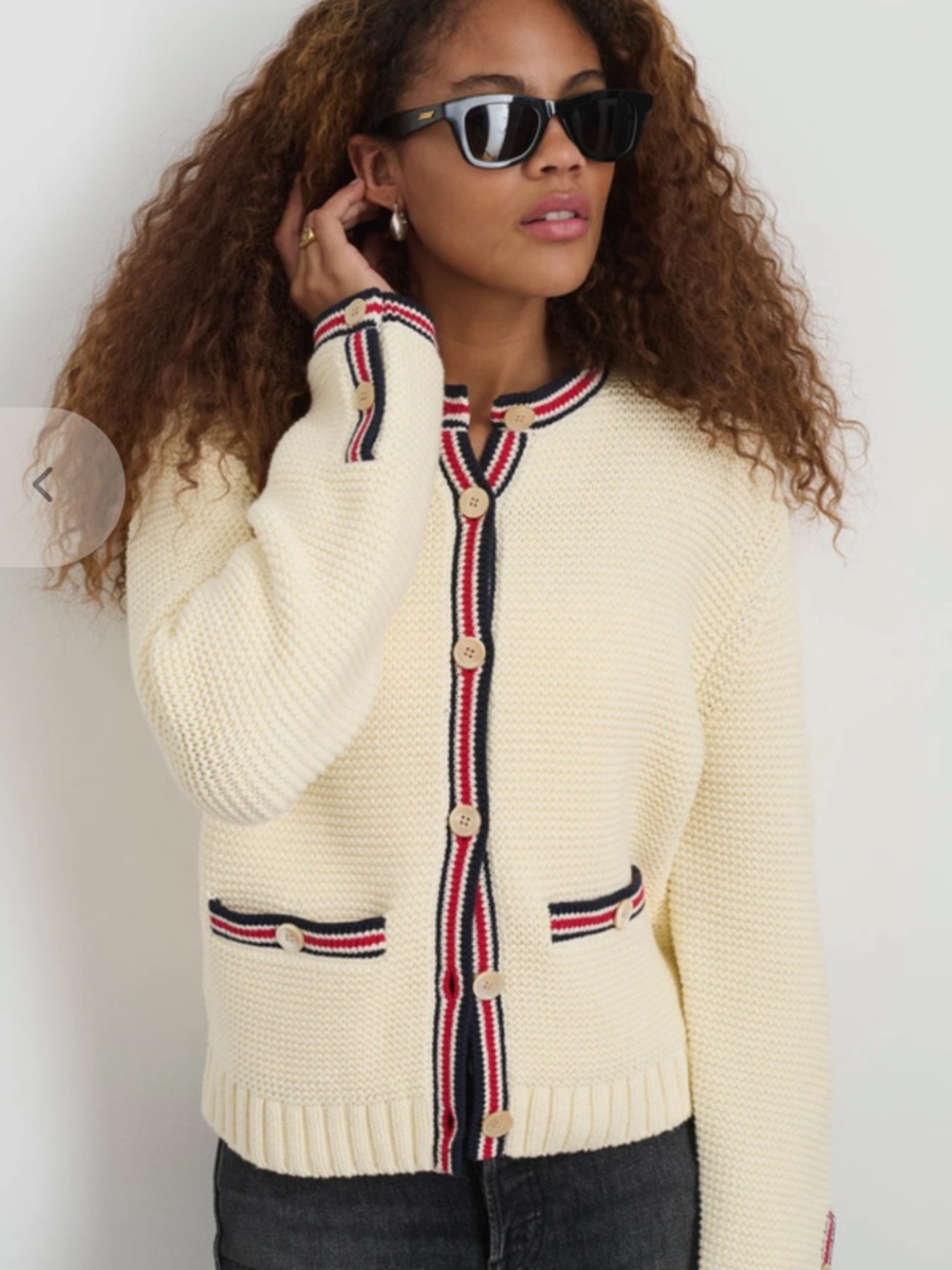 Alex Mill Cream Knit Cardigan with Stripe Trim